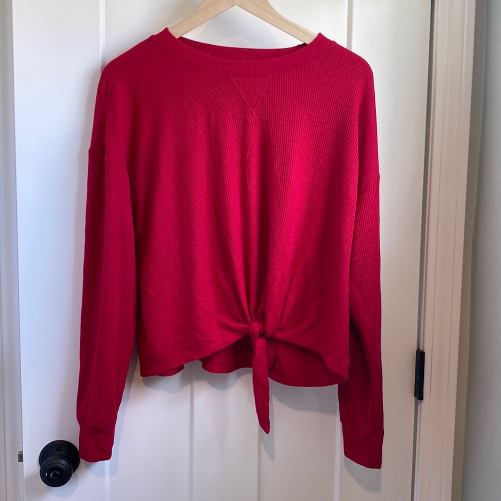 Hollister Easy Fit Long Sleeve Waffle Knit Top Size M - Red